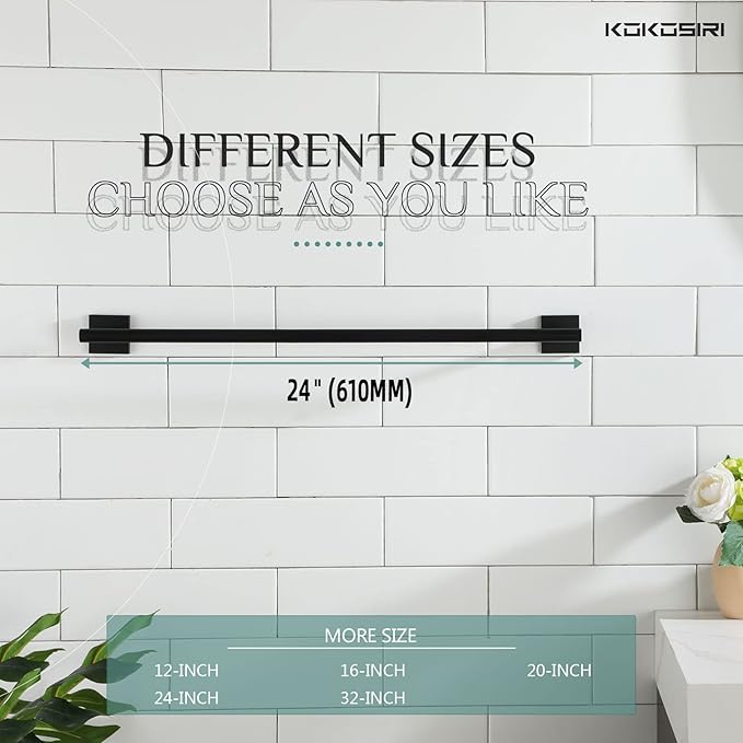 KOKOSIRI Towel Rails Bathroom Towel Bars Matte Black 24 Inch 2 Pack B4005BK-L24-P2