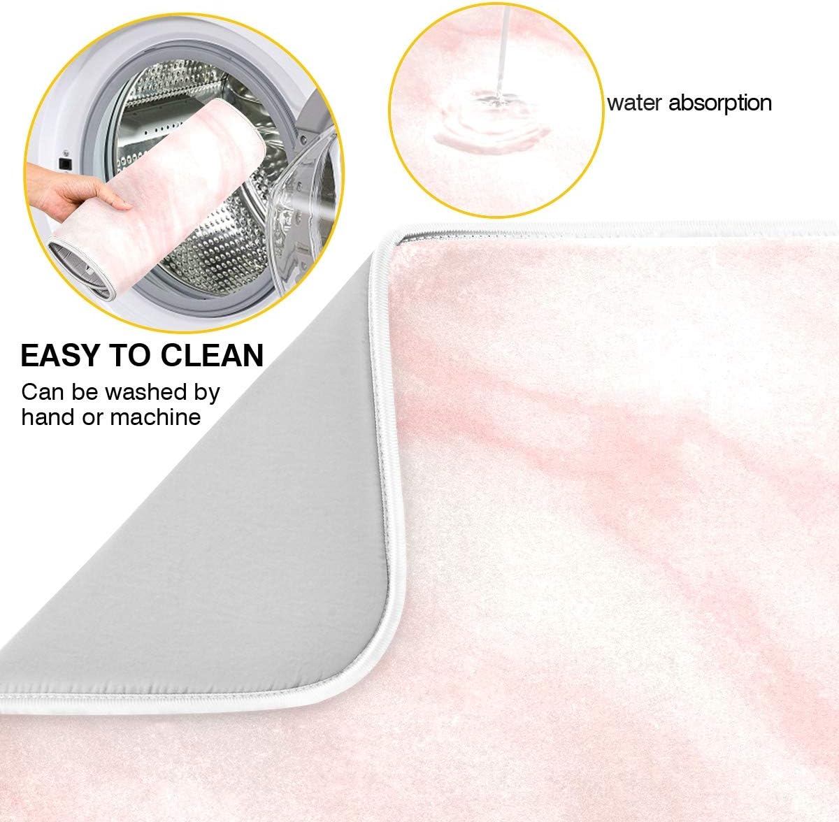 Super Absorbent Dish Drying Mat, Microfiber Fast-Drying Dish Mat, 24" x 18", Kitchen Dish Drying Pad, Pink Coral Marble