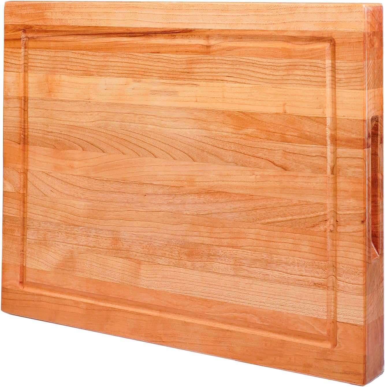 CONSDAN Wood Cutting Board for Kitchen, USA Grown Hardwood, 16 x 12, Solid Cherry Wood with Invisible Inner Handle, Prefinished with Food-Grade Oil, Suitable for Kitchen Edge Grain, 1-1/2" Thick