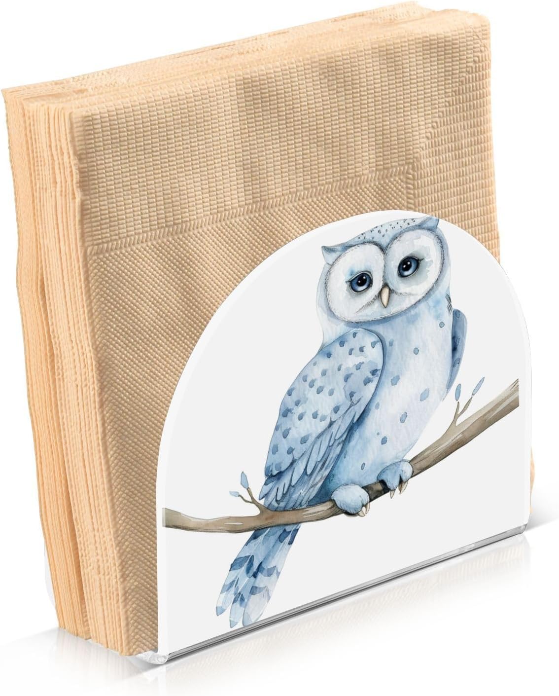 Blue Owl on Branch Napkin Holder for Table Paper Napkins Holder Acrylic Tissue Dispenser Kitchen Dining Room Bathroom Party Car Decor