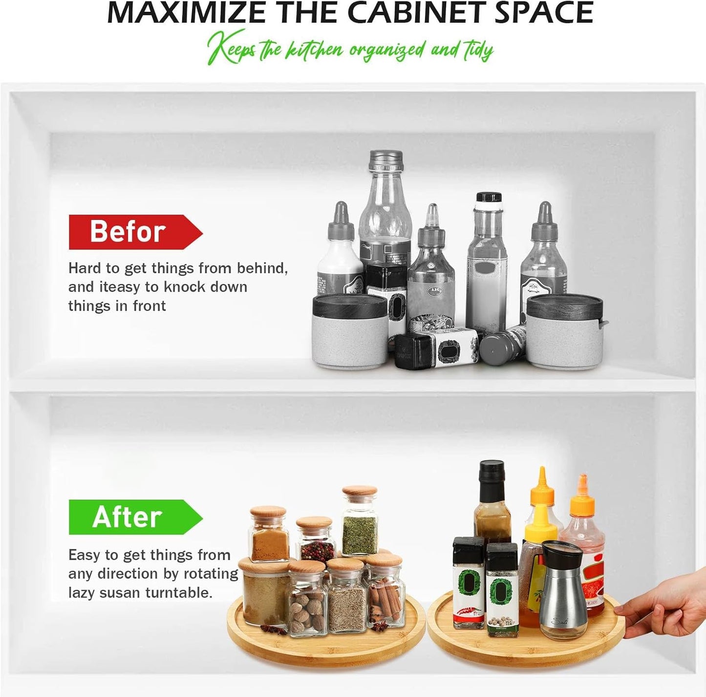 Mumufy 6 Pcs Lazy Susan Turntable Organizer Round Lazy Susan Turntable Tray for Kitchen Counter Pantry Table Organization Cabinet Bathroom(Bamboo,10 Inch)