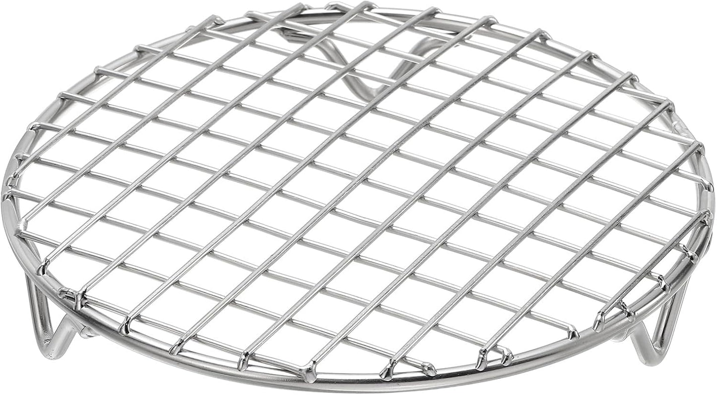 uxcell Round Cooking Rack with Legs, Dia 5.9 Inch 304 Stainless Steel Barbecue Grill for Cooking Baking Barbecue Air Fryer Racks, Silver