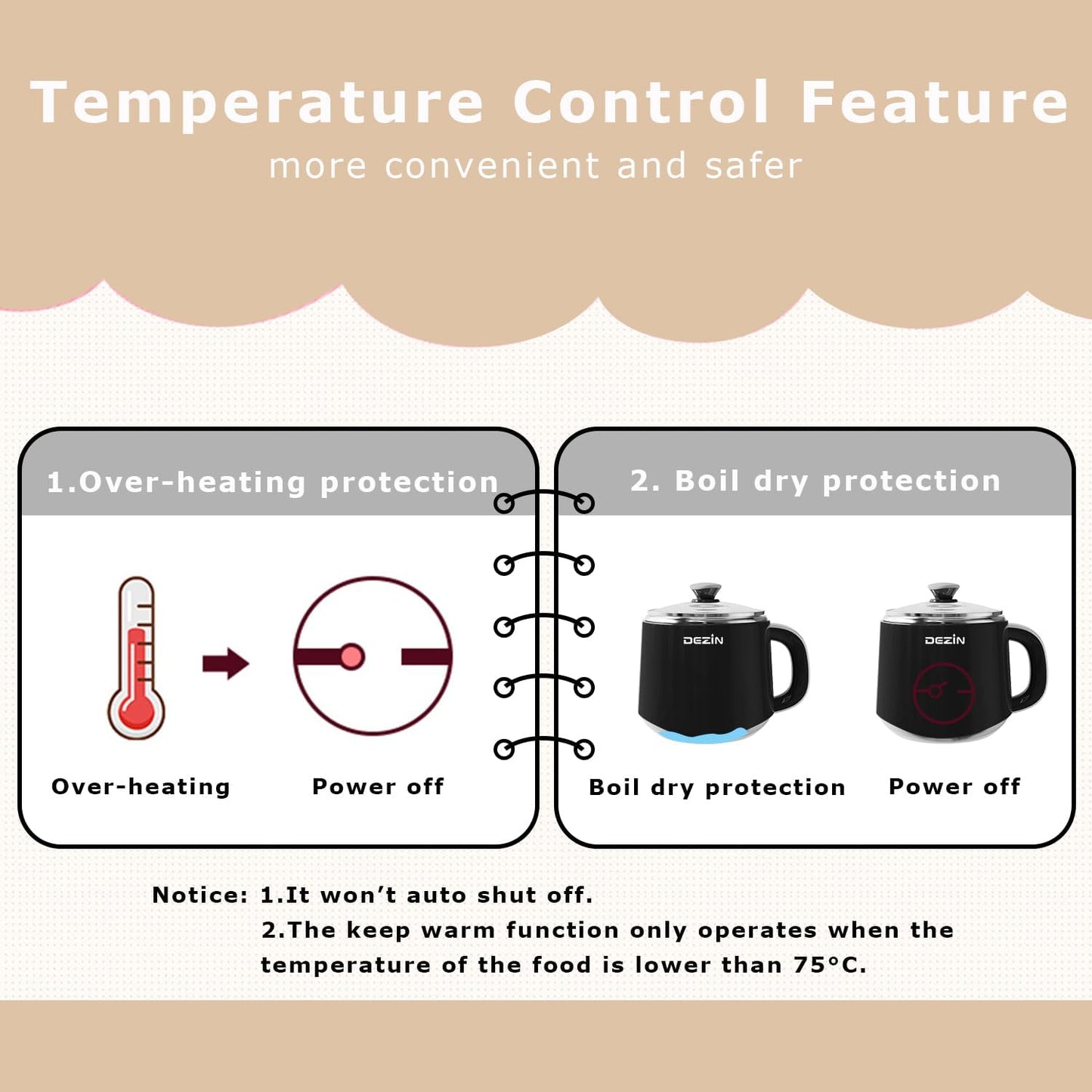 Dezin Hot Pot Electric, Rapid Noodles Cooker, Stainless Steel Electric Pot 1.6 Liter, Perfect for Ramen, Egg, Pasta, Dumpling, Soup, Porridge, Oatmeal with Temperature Control and Keep Warm Function