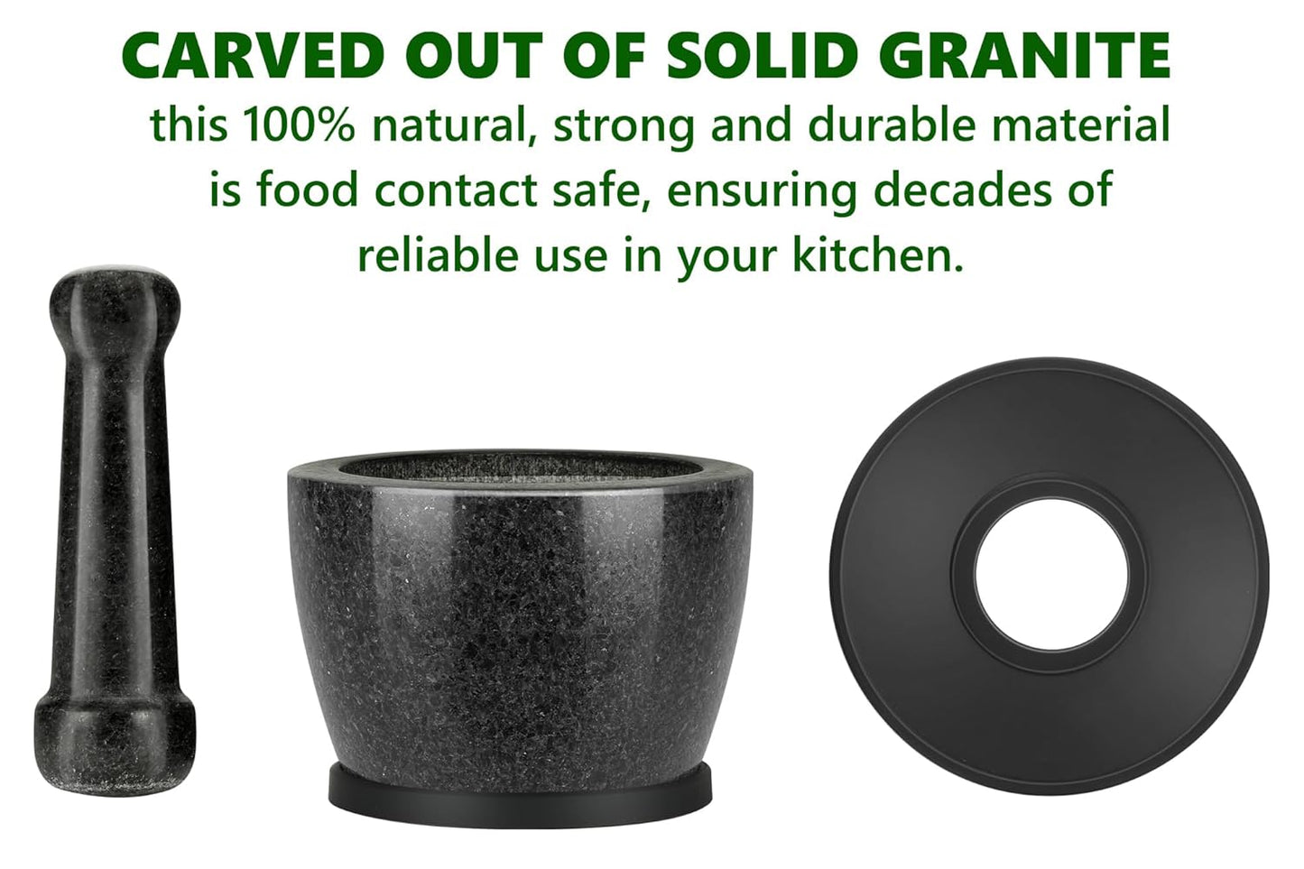 Mortar and Pestle Set Carved from Natural Granite - Heavy Duty, 2 Cup