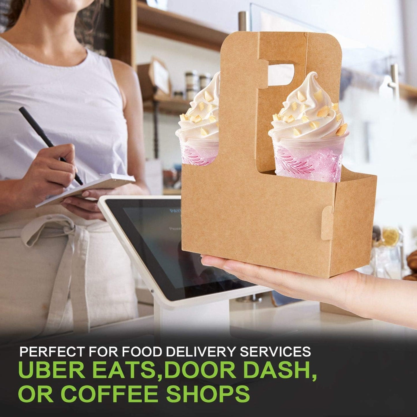 40 Pack Kraft Drink Carrier with Handles - 2 Cups or 4 Cups Assemblable Disposable Paperboard Drink Holders Great for All Your Drink and Food Delivery(2 Cup-40 Pack)