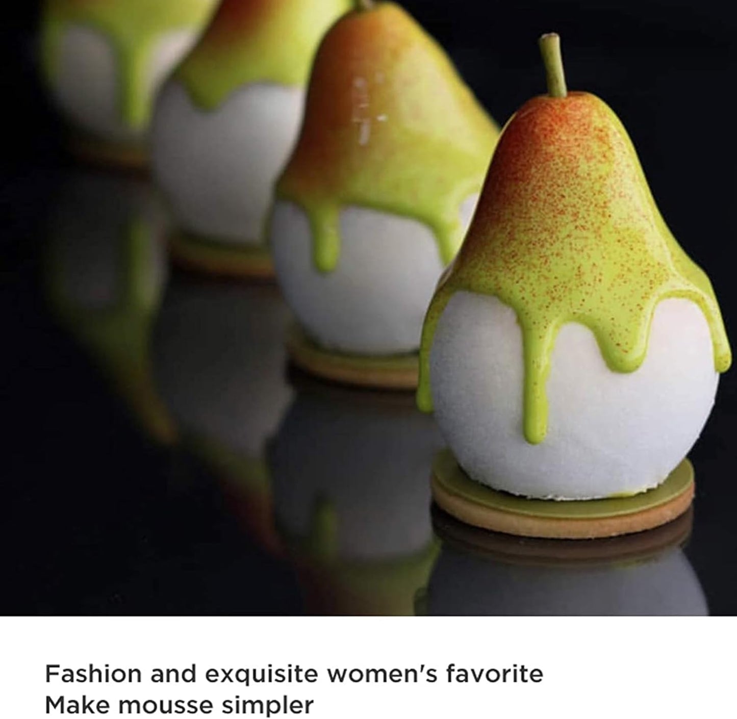 OCPO KITCHEN 3D Pear Silicone Mold for Baking Mousse Cake French Dessert Pastry Chocolate Pudding Cupcake, Non-Stick and Easy Release, Pear Shaped (8-Cavity)