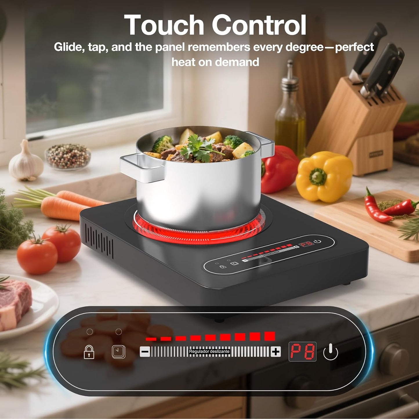 1800W Single Electric Stove: 14 Inch Electric Burner for Cooking - 110-120V Cooktop with Child Lock, Countertop Stove Compatible with All Cookware, 8 Power Levels, Timer