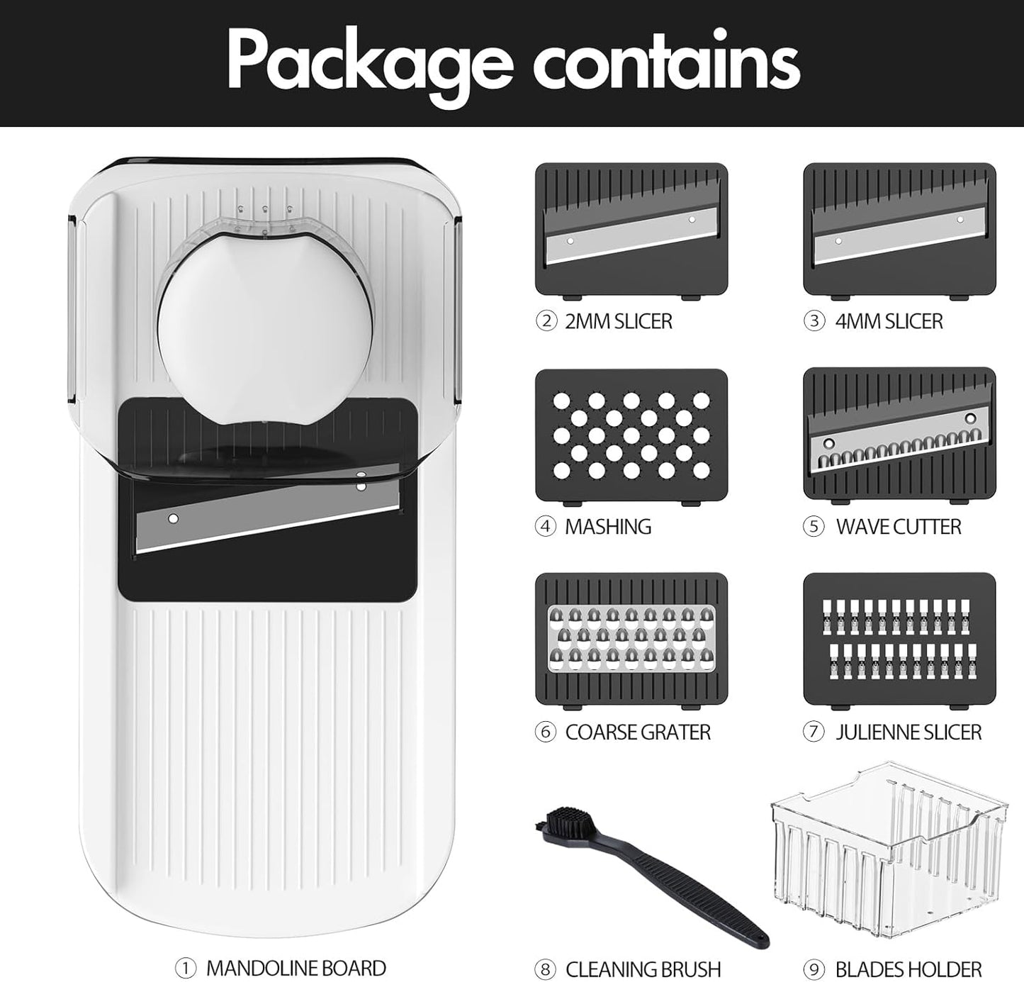 Cambom Mandoline Slicer Vegetable Slicer With 2 L Container for Potatoes, Tomatoes, Cucumbers, Carrots With 10 Blades White