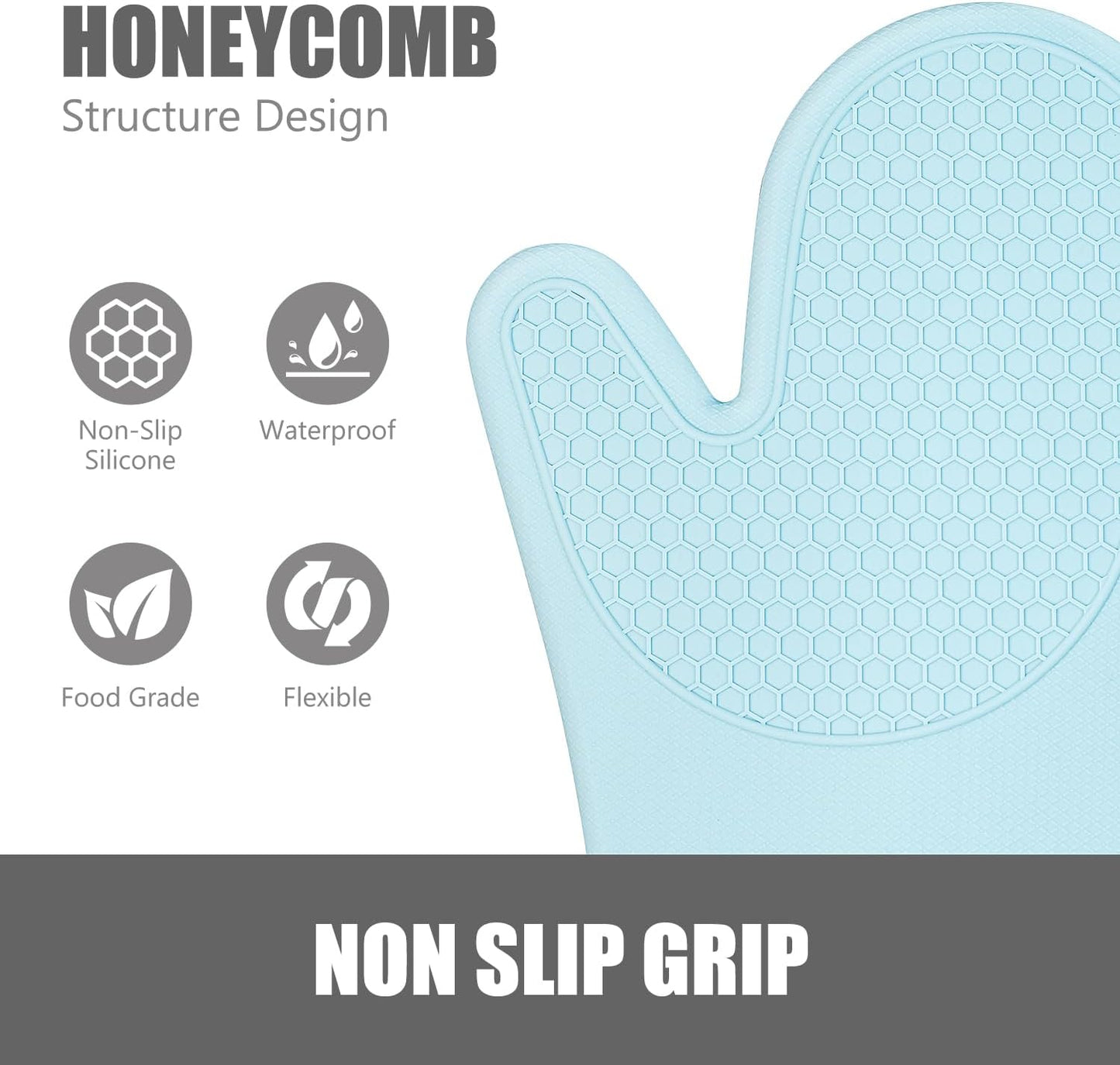 Rorecay 6pcs Oven Mitts and Pot Holders Sets, Extra Long Silicone Oven Gloves Heat Resistant 500 Degrees Non-Slip Potholders Hot Pads for Kitchen Baking Cooking, Quilted Liner, Winter Sky