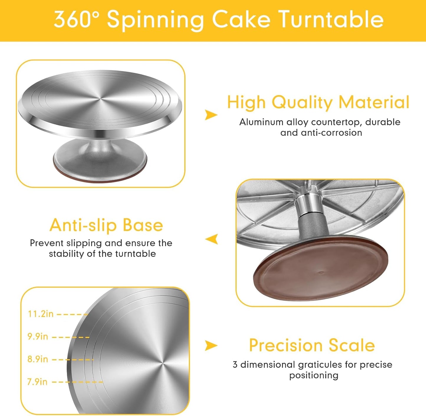 Nuogo 154 Pcs Aluminum Cake Decorating Tools Kit with 12 Inch Aluminum Cake Turntable, Cake Decorating Gun with 6 Heads, 34 Pcs Cake Decorating Set, 11 Cream Spatula Set, 100 Cream Piping Bag