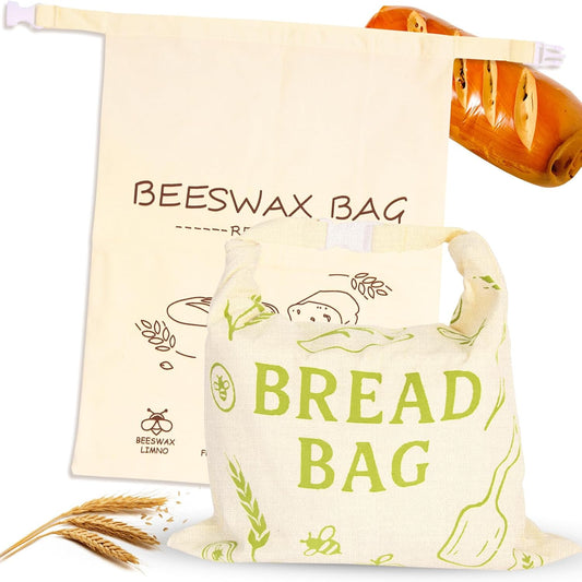 2 Pack Beeswax Bread Bag for Sourdough - Reusable Sourdough Bread Bags, Bread Bags for Homemade, Keep Your Loaf Fresh for Days Extra Large and Easy to Clean Cotton Storage Bag XL 17x13 Inch