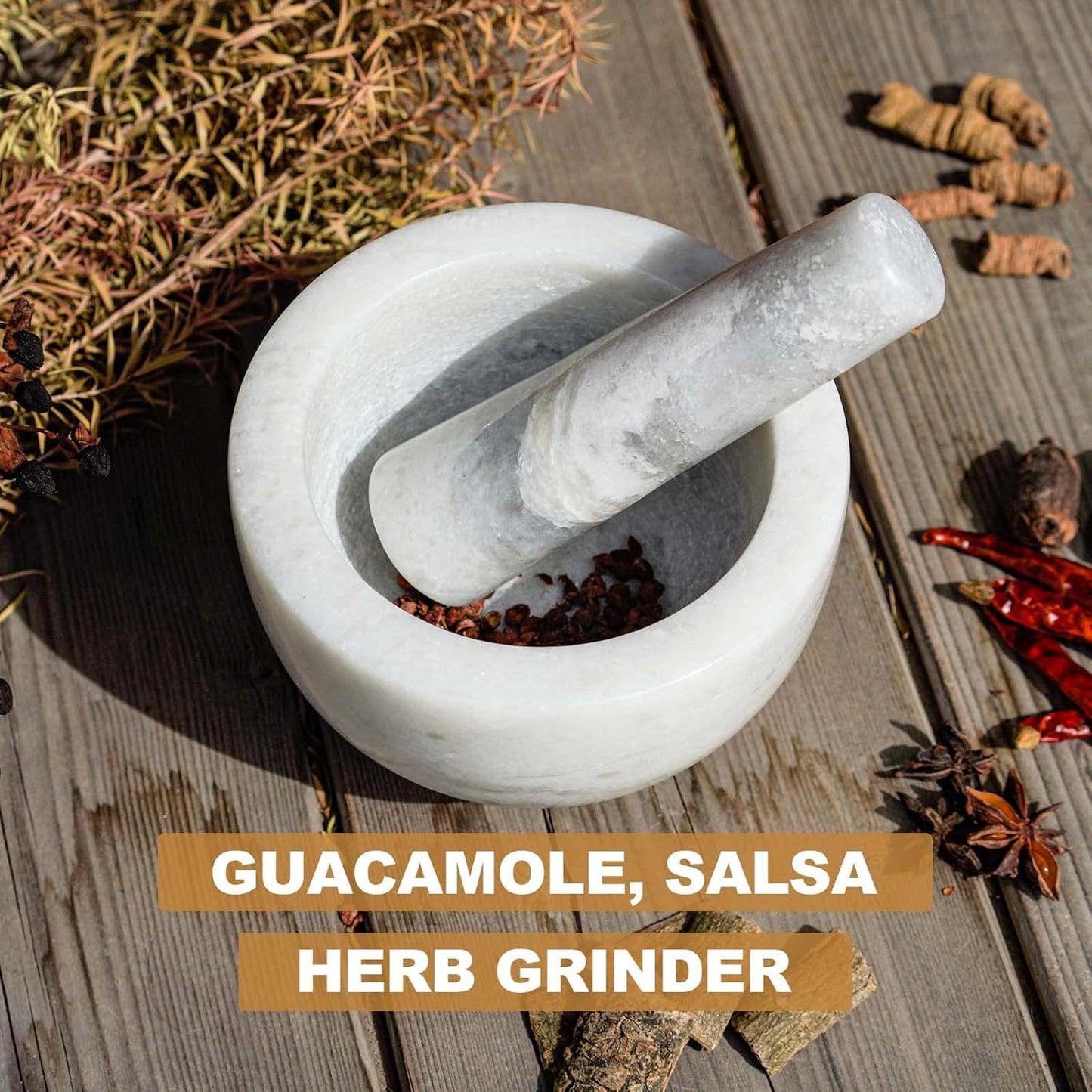 Koville Marble Mortar and Pestle Set, 5"-1.5 Cups Grinder Bowl for Guacamole, Salsa, Pill Crusher, Spice, Herb, Garlic, Nut, Heavy Duty Grinder for Kitchen(Grigio Fantasy)