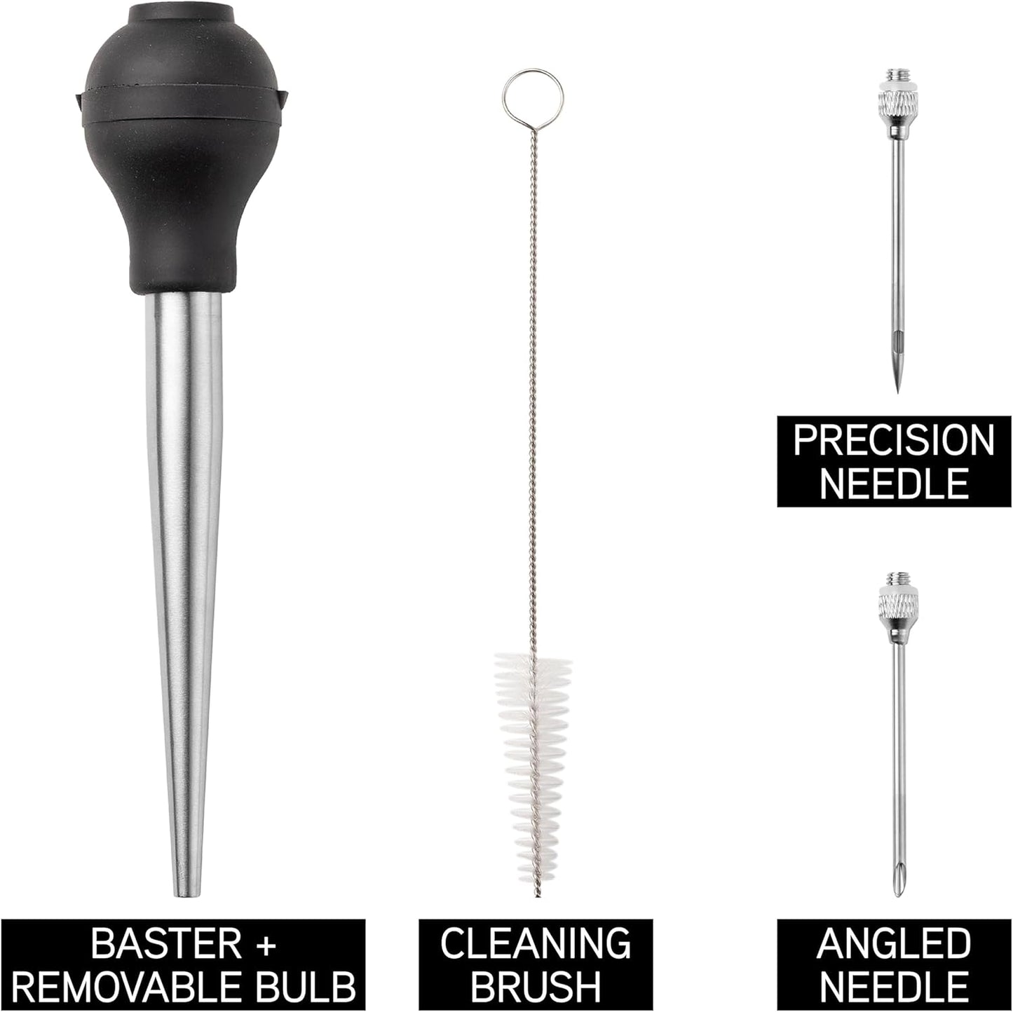 COOK WITH COLOR Turkey Baster with Cleaning Brush - Food Grade Syringe Baster For Cooking, Deluxe Set, Black