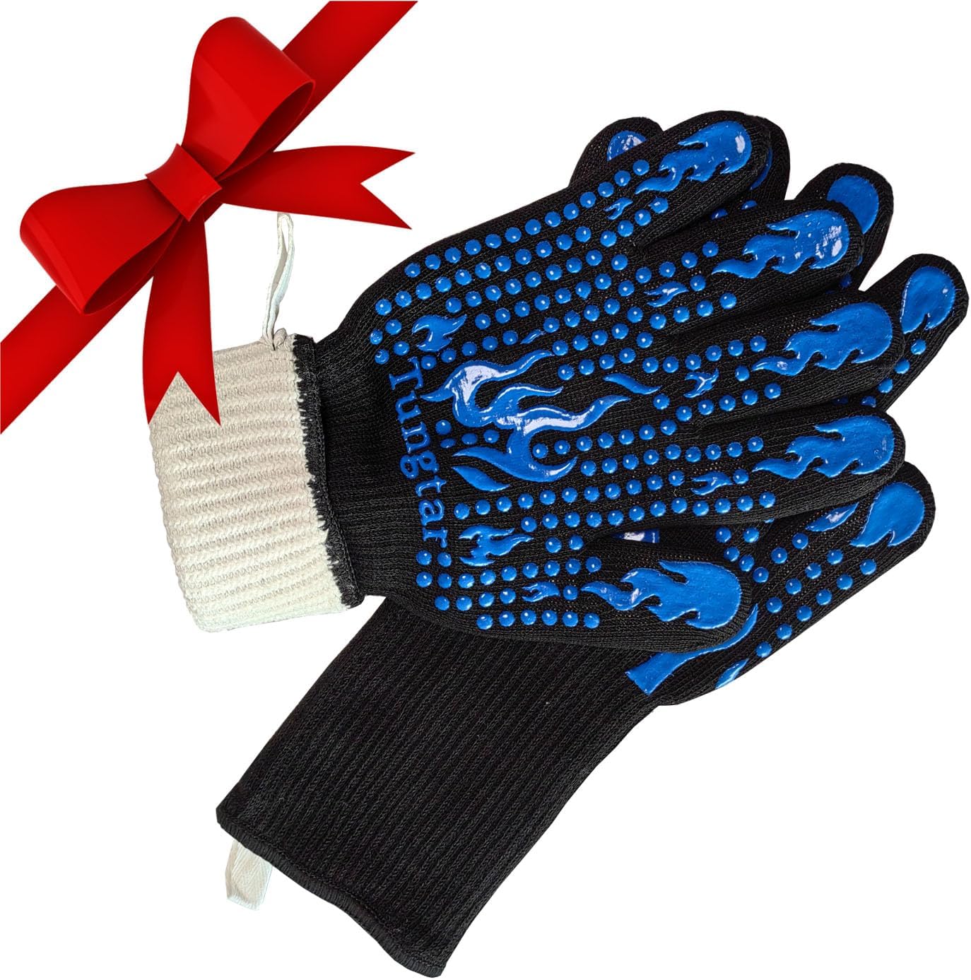 Oven Mitts Heat resistan BBQ Heat Proof Glove 1472℉ 14Inch Grill Glove for Men BBQ Gloves Gift Set for Cooking, Oven,Grilling, Baking, Welding (Long Cuff, Blue)