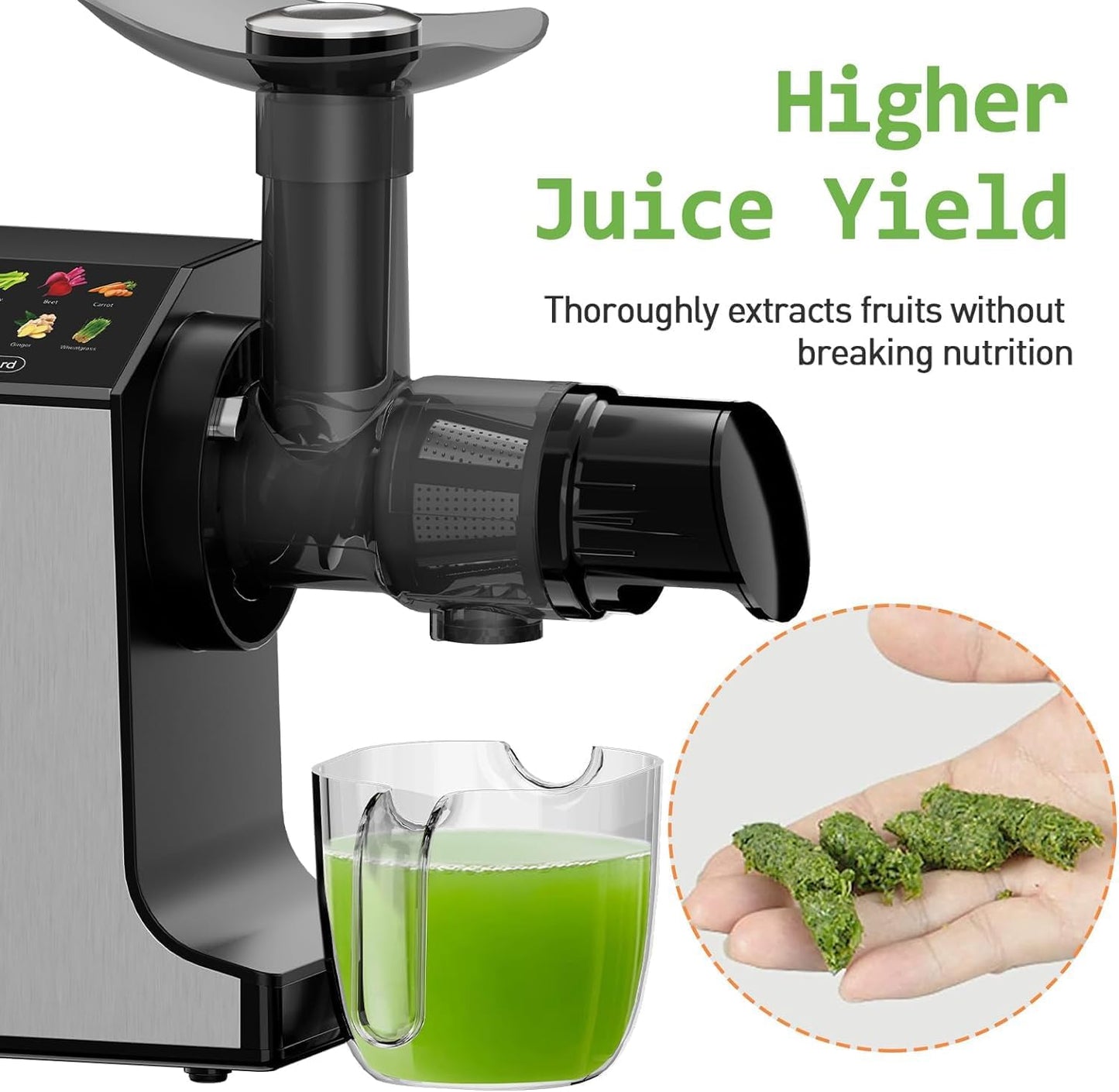 whall Masticating Slow Juicers, Juicer Machines, Cold Press Juicers, Professional Stainless Juice Machines for Vegetable and Fruit, Touchscreen Cold Press Juicer with 2 Speed Modes, Easy Clean,Grey