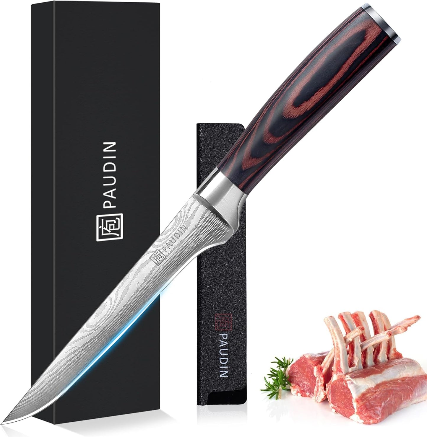 PAUDIN Boning Knife 6 Inch, Super Sharp Fillet Knife, German High Carbon Stainless Steel Deboning Knives, Professional Boning Knives for Meat Poultry Chicken, Pakkawood Handle with Gift Box