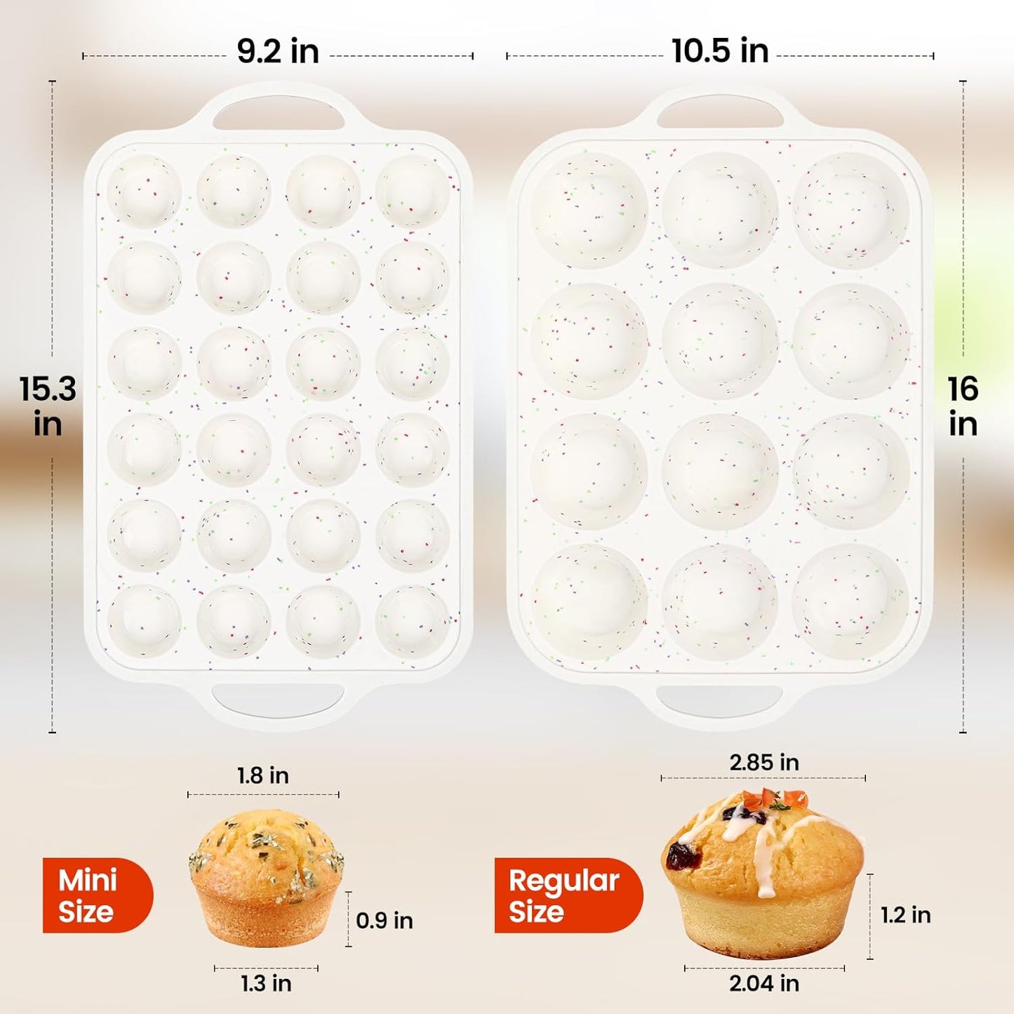 FUNBAKY Silicone Cupcake Pan, Metal Reinforcement Regular Size 12 Cups & Mini 24 Cups Nonstick Easy to Demold Baking Mold for Making Homemade Muffins