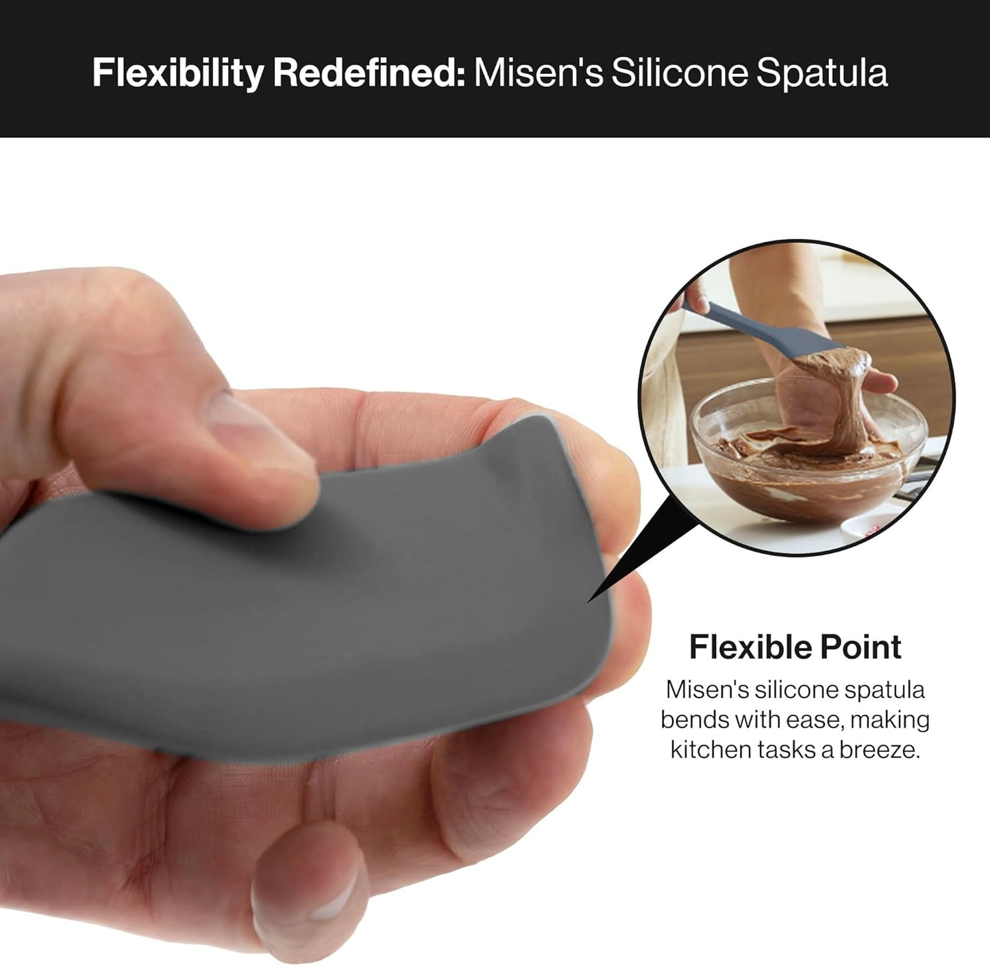 Misen Nonstick-Safe Silicone Spatula - Dishwasher Safe, Heat Resistant - Versatile Professional-Grade Kitchen Tool for Pancakes, Eggs, and Baking - Strong, Flexible, Durable Rubber Utensil - Gray