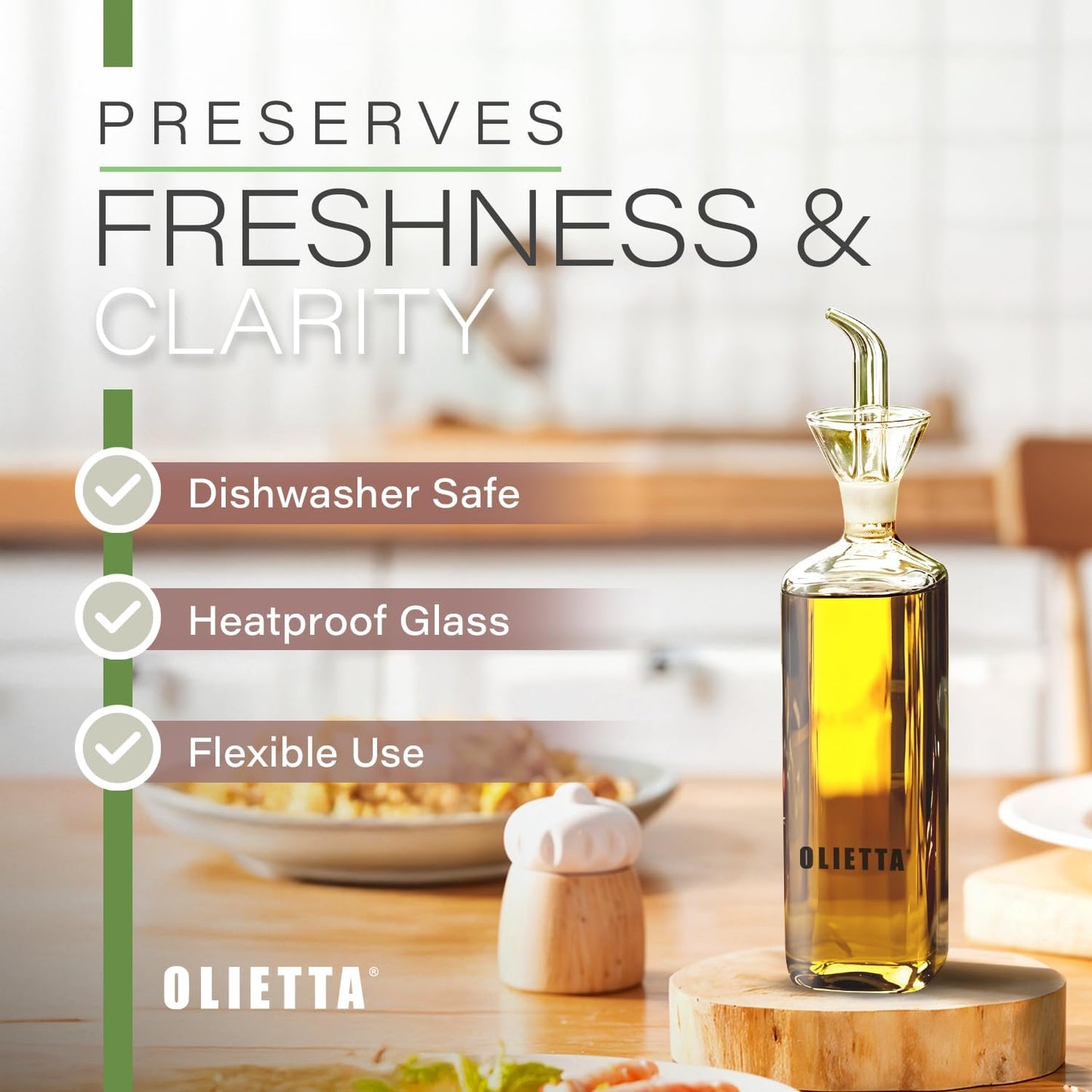 Olive Oil Dispenser Bottle Borosilicate Glass - Non Drip Oil Dispenser for Kitchen, Leak Proof Vinegar Drizzler Cruet, Easy Clean, 17 Ounces, Modern