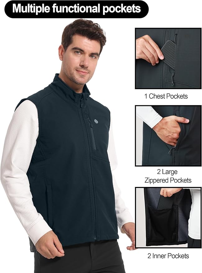 KUTOOK Men’s Softshell Sleeveless Jacket Winter Warm Fleece Outerwear Vests for Cycling Golf Hiking