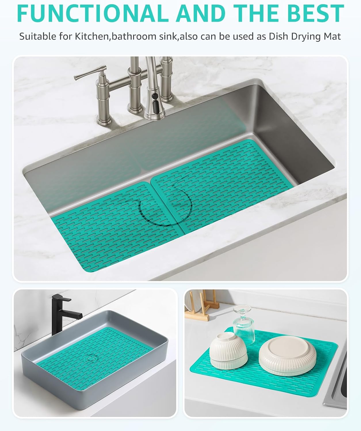 Bligli Mesh Sink Mat, 15.7 x 11.8inch Sink Prtector Mats for Kitchen Sinks, PVC Eco-Friendly Sink Protectors for Bottom of Sink, Fast Draining, Easy Cleaning, Clear Green