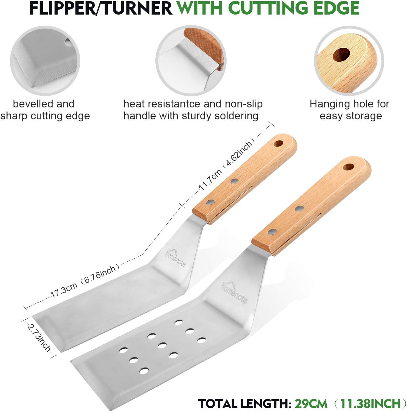 HOMENOTE Griddle Accessories Kit, 7Pc Professional BBQ Kit in Gift Box - Heavy Duty Wooden Handle Stainless Steel Griddle Tool Set Great for Grill Flat Top Cooking Camping, Wood Color