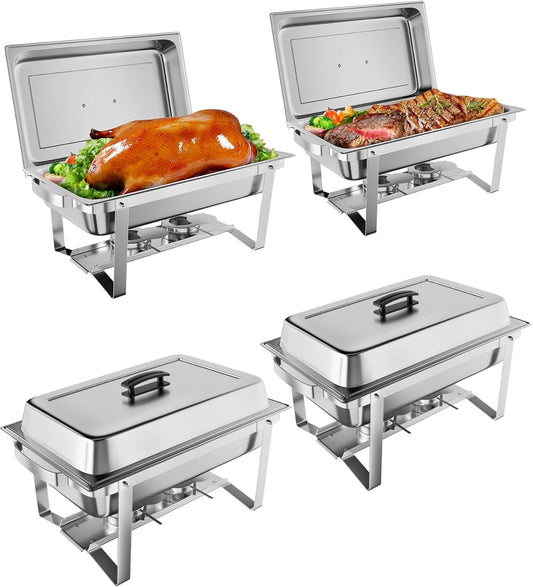GarveeHome Chafing Dish Buffet Set 4 Pack, 8 QT Food Servers and Warmers Stainless Steel Chafer with Water Pan for Weddings, Parties, Banquets, and Catering