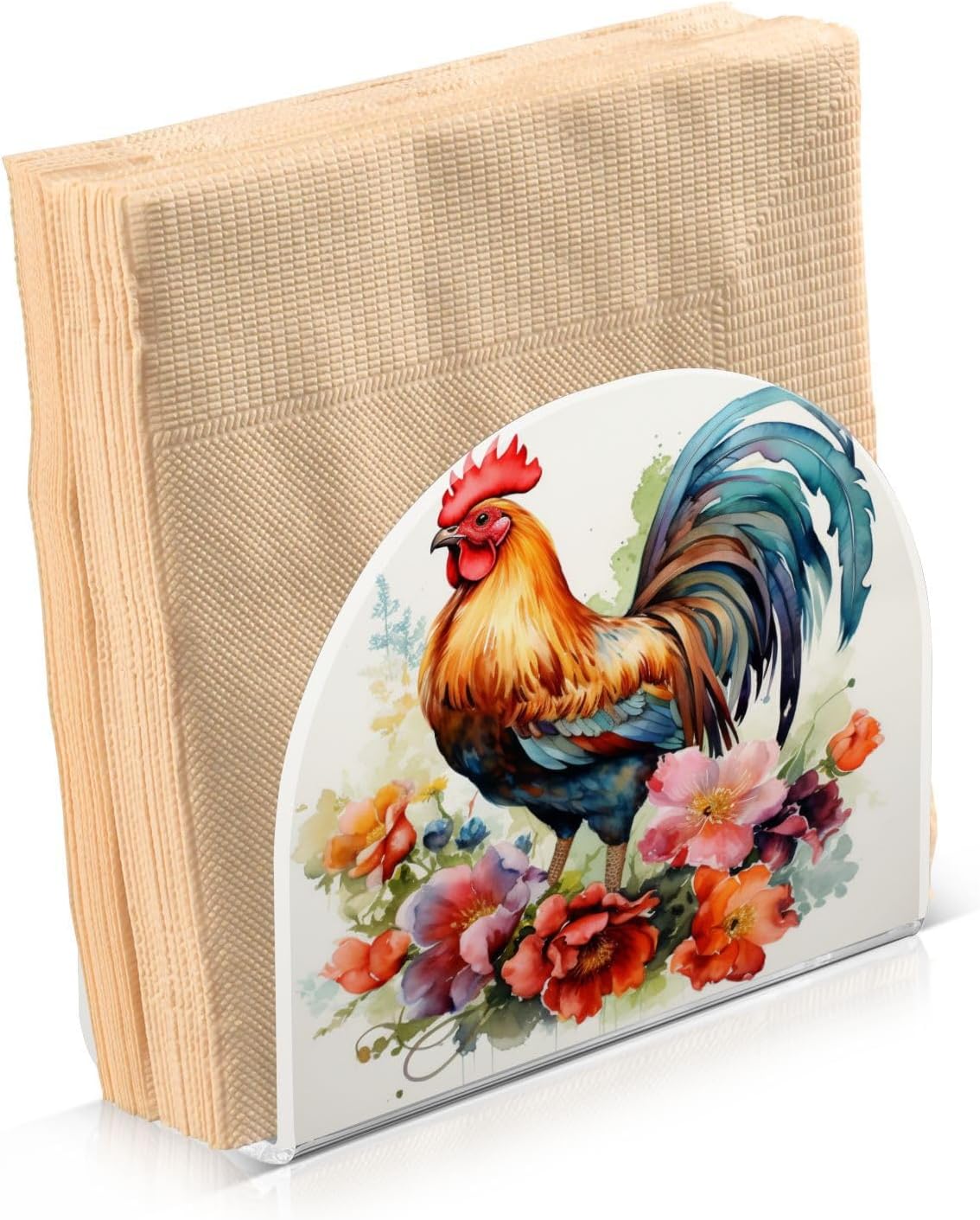 Rooster and Flower Napkin Holder for Table Paper Napkins Holder Acrylic Tissue Dispenser Kitchen Dining Room Bathroom Party Car Decor