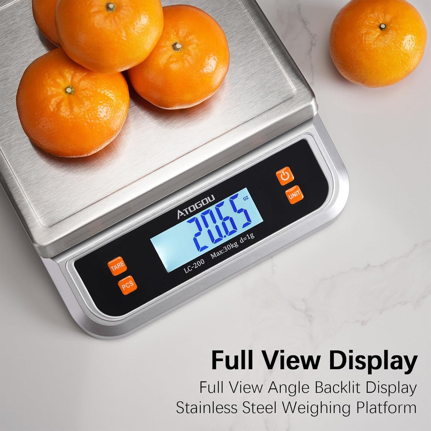 88lb Food Scale, Commercial Kitchen Scale Plug-in Usable with Full View LCD Display, Stainless Steel, for Baking, Bread, Cooking, Meat, Vegetables, Farm, Industry LC200