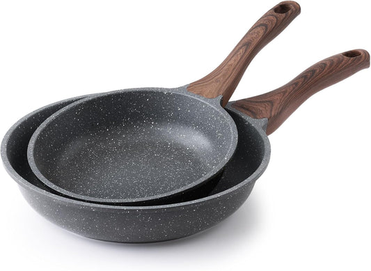 SENSARTE Nonstick Frying Pan Skillets, Swiss Granite Coating Omelette Pans, Healthy Cookware Chef's Pans, Free of Intentionally Added PFOA (8+10 Inch)