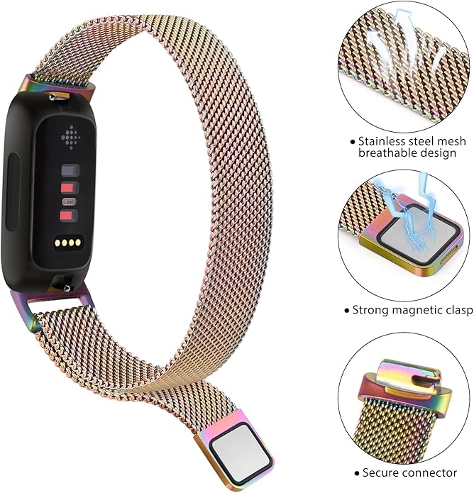 Meliya Metal Band for Fitbit Inspire 3 Bands Women Men, Stainless Steel Metal Mesh Loop Adjustable Magnetic Wristband Replacement Straps for Fitbit Inspire 3