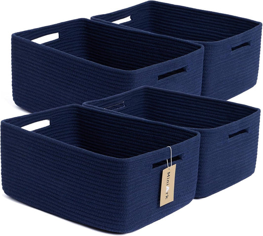 Large Storage Baskets for Organizing, Closet Shelf Baskets for Clothes Blanket Towels, Baby Nursery, Toy Bins Box, Woven Rope Baskets, 17 x 13 x 7.5”, 4 Packs Navy Blue
