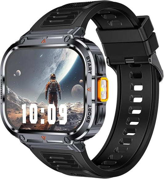 Loluka Big Screen Smart Watch for Men, 2.0'' HD Military Smartwatch with LED Flashlight 5ATM Waterproof Rugged Tactical Fitness Tracker (Answer/Make Calls)