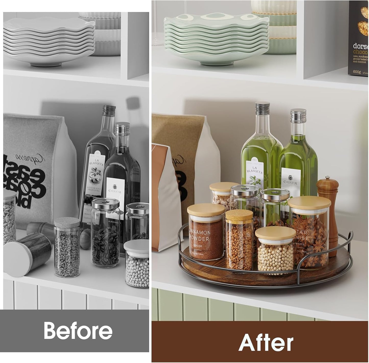 LAMU 10'' Lazy Susan Organizer, Wooden Lazy Susan Turntable for Cabinet, Table Top, Kitchen, Pantry, Bathroom Countertop Organizer, 1 Pack