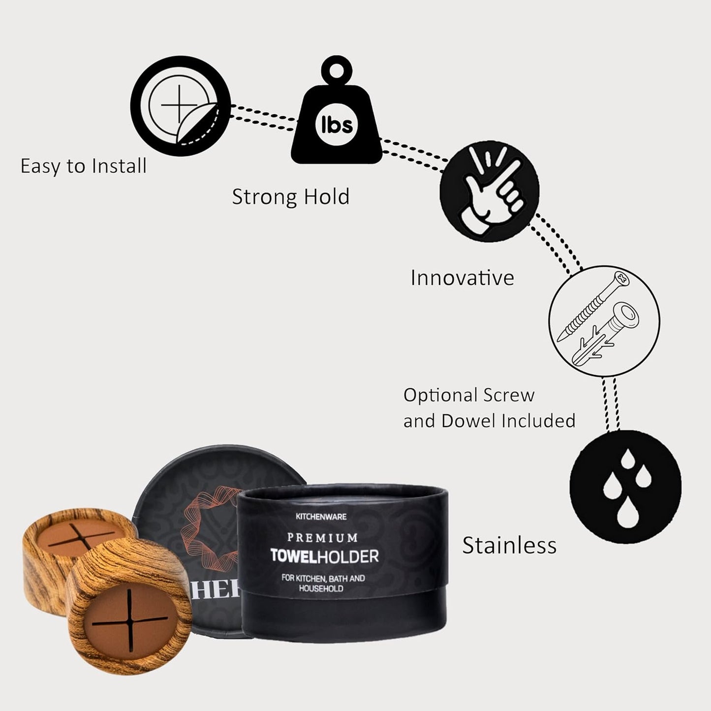 HEFA Towel Holder, Towel Hooks, Dish Towel Holder, Kitchen Organization, Bathroom Accesories, Kitchen Towel Hook, Kitchen Towel Holder, Gift, Kitchen Gadgets (Pine, 8 Pack)