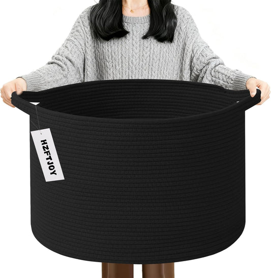 Large Blanket Basket for Organizing,115L Closet Organizers and Storage Bins Box for Shelves Woven Rope Storage Baskets,Living Room,Bedroom,Dorm,Laundry room (Black)