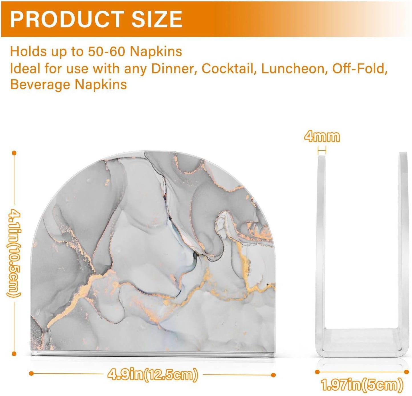 Luxury Grey Marble Napkin Holder for Table Paper Napkins Holder Acrylic Tissue Dispenser Kitchen Dining Room Bathroom Party Car Decor