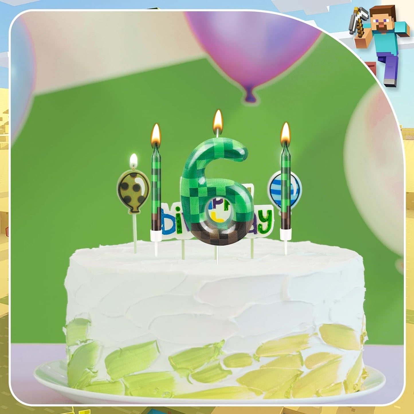 13 Pcs Dynamite Candles 12 TNT Themed Birthday Cake Candles and Number 6 Candle Cake Topper for Pixel Theme Birthday Party Anniversary Party Dynamite Theme Party Video Game Party Supplies (Number 6)