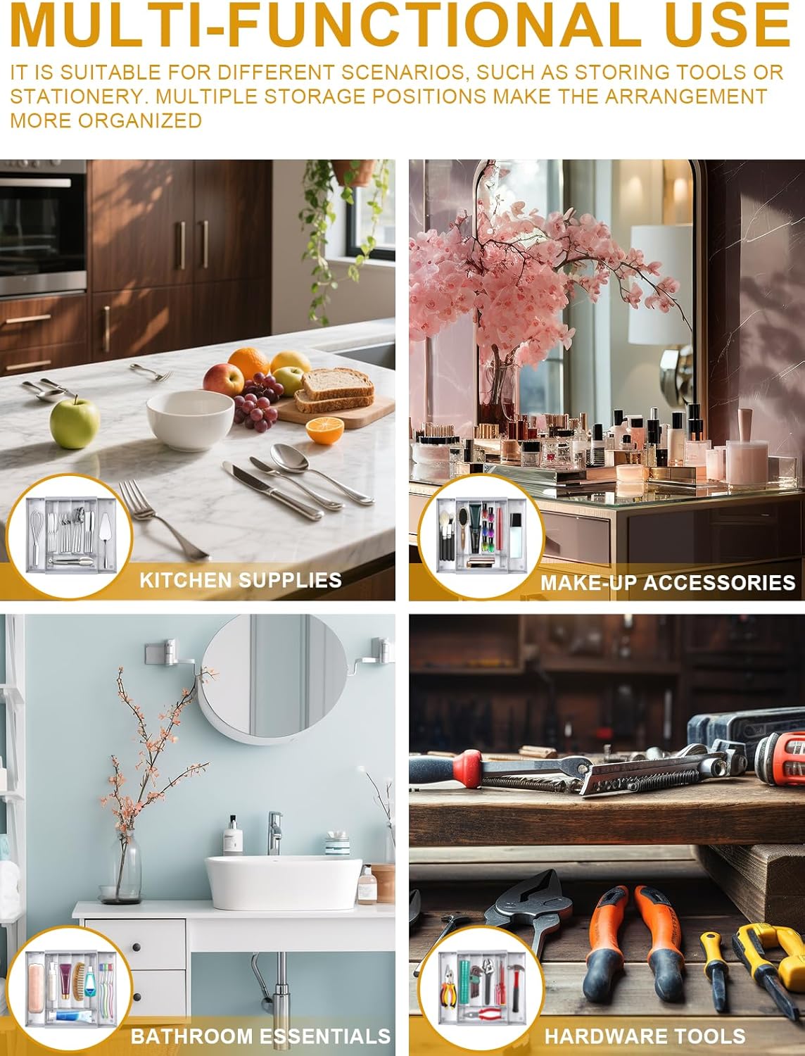 Silverware Organizer Metal Mesh, Drawer Organizer, Utensil Cutlery Tray Expandable Flatware Organizer with 7 Compartment Silver 9.4"~17.3" x 13.7"