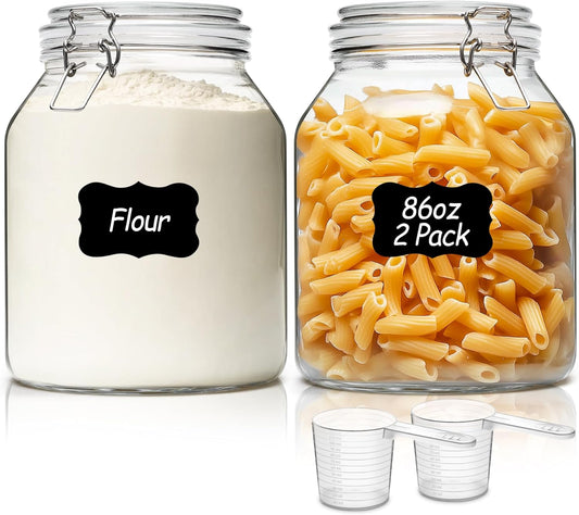 ComSaf Glass Jars with Airtight Lid 86 oz, Wide Mouth Gallon Mason Jars, Large Glass Storage Containers with Lids, Flour Sugar Storage Containers, Big Glass Canister for Rice, Oats, Pickle, Set of 2