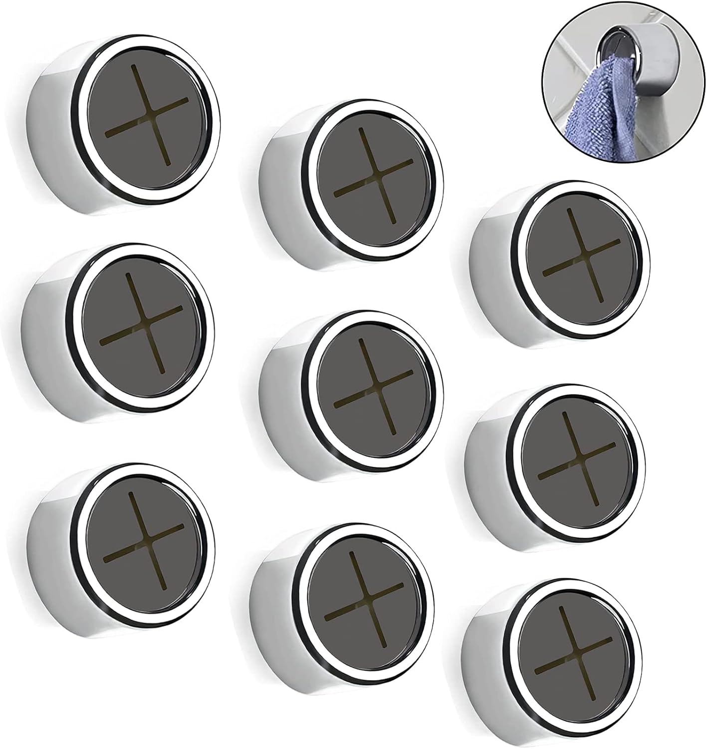 9 Pieces Kitchen Towel Hooks Round Adhesive Dish Towel Hook Premium Chrome Finish & Easy Installation Wall Mount Hand Towel Hook Ideal as Bathroom, Shower or Outdoor Towel Holders