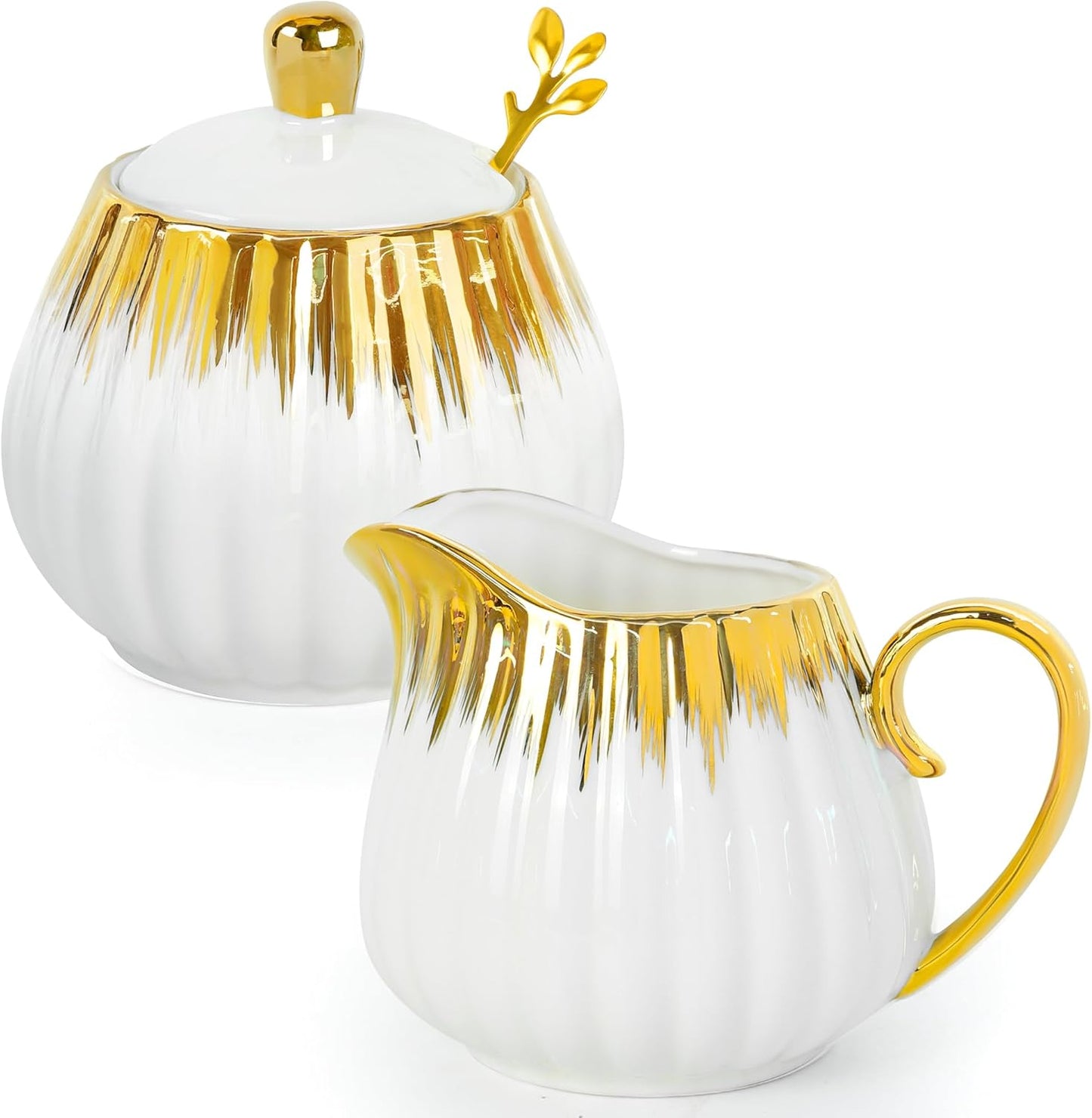 Ceramic Sugar and Creamer Set, Cream Pitcher Sugar Bowl with Lid and Spoon, Sugar and Creamer Container for Coffee Bar (3)