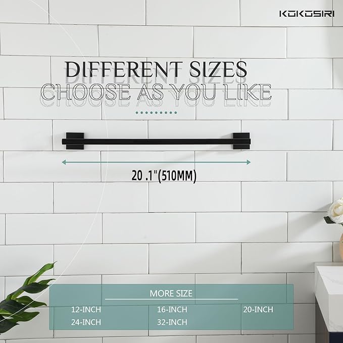 KOKOSIRI Towel Rail Bathroom Towel Bars Matte Black 20 Inch 2 Pack B4005BK-L20-P2