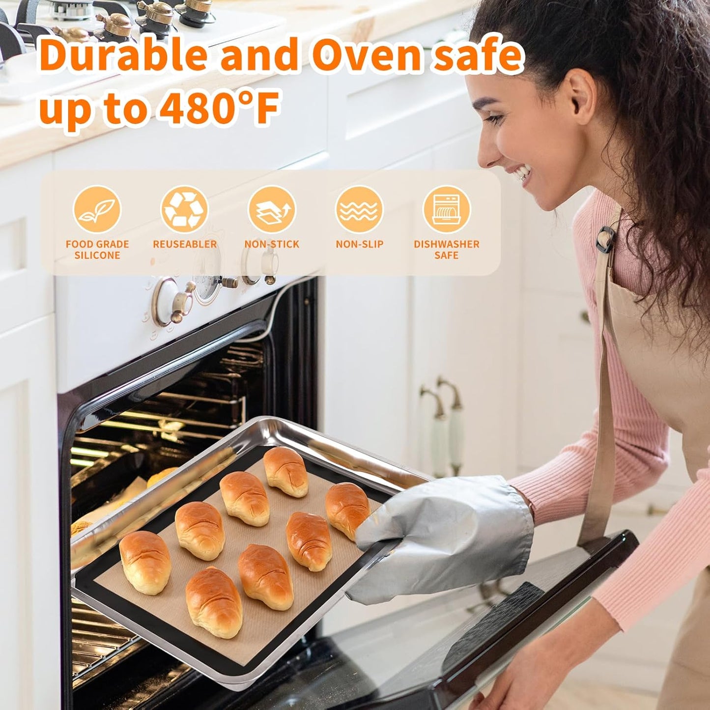 2-Pack Silicone Baking Mats – Non-Stick Reusable Oven Liners for Half Sheet Pans (16.54" x 11.62"), BPA-Free Silicone, Easy to Clean, for Cookies, Roasted Veggies, Pizza & More