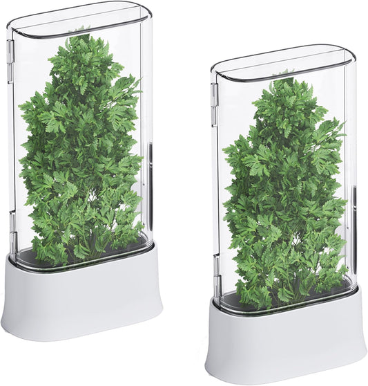 vacane Herb Keeper for Refrigerator, Fresh Herb Saver Herb Storage Containers, Cilantro Container for Fridge Asparagus Container, Dishwasher Safe-2 Pack