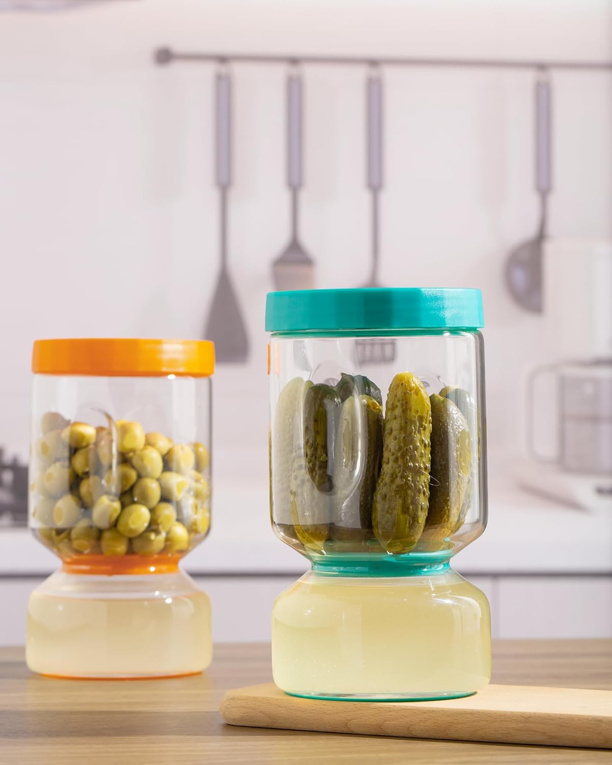 ZENS Pickle Jar with Strainer Flip, 51oz Pickle Container Pickle Juice Separator Teal Hourglass Jar for Olive Keeper, Leakproof Pickle Holder Jars for Pickling Dill Sliced Storage, Gifts for Mom
