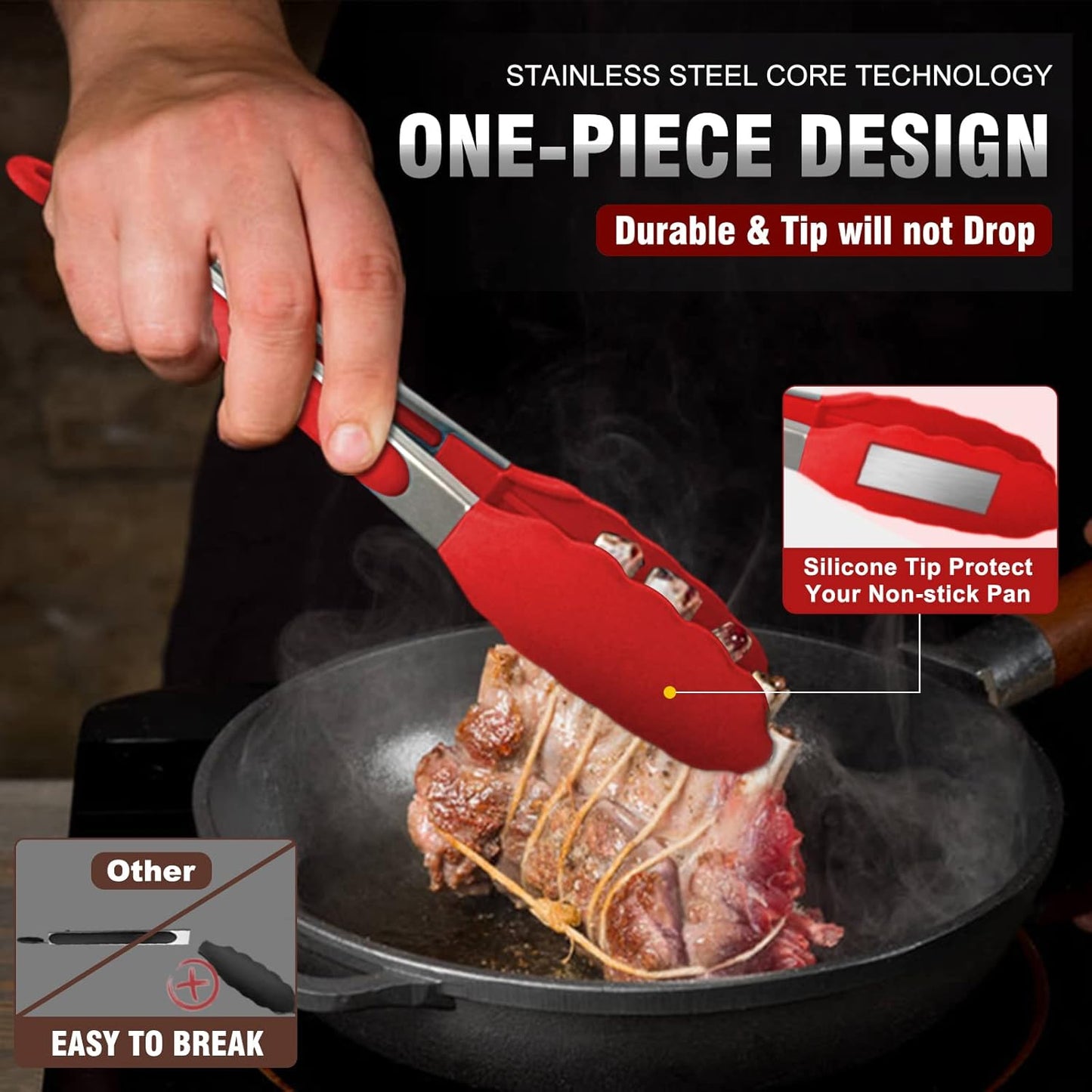 Walfos Kitchen Tongs - 7" 9" and 12" Heat Resistant Cooking Tongs, Stainless Steel and BPA Free Silicone Tips, Great for Cooking, Salad, Grilling, Turning, Dishwasher safe,set of 3