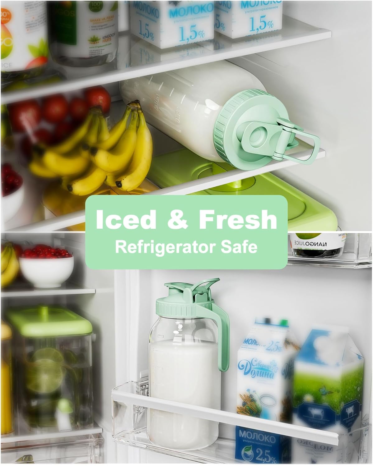 64oz Glass Breast Milk Pitcher with Lid & Pour Spout, 2 Quart Airtight Leakproof BreastMilk Fridge Storage Container - Wide Mouth, Dishwasher Safe Formula Pitcher with Handle