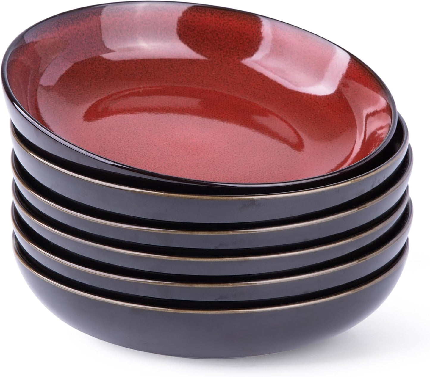 LERATIO Pasta Bowls,Ceramic 38oz Pasta Bowls,9.0" Reactive Glaze Pasta Bowl Set of 6,Microwave & Dishwasher,Oven Safe,Large Wide Serving Bowls for Salad, Dessert,Pizza,Fruit -Red