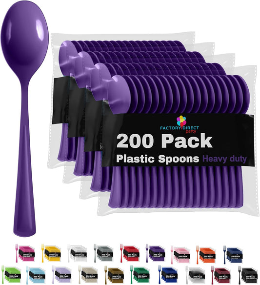 Purple Plastic Spoons 200 Pcs Purple Spoons Disposable Utensils Heavy Duty Plastic Cutlery Set Disposable Cutlery Sets Flatware Sets Silverware Set Party Supplies & Party Tableware Party Solids